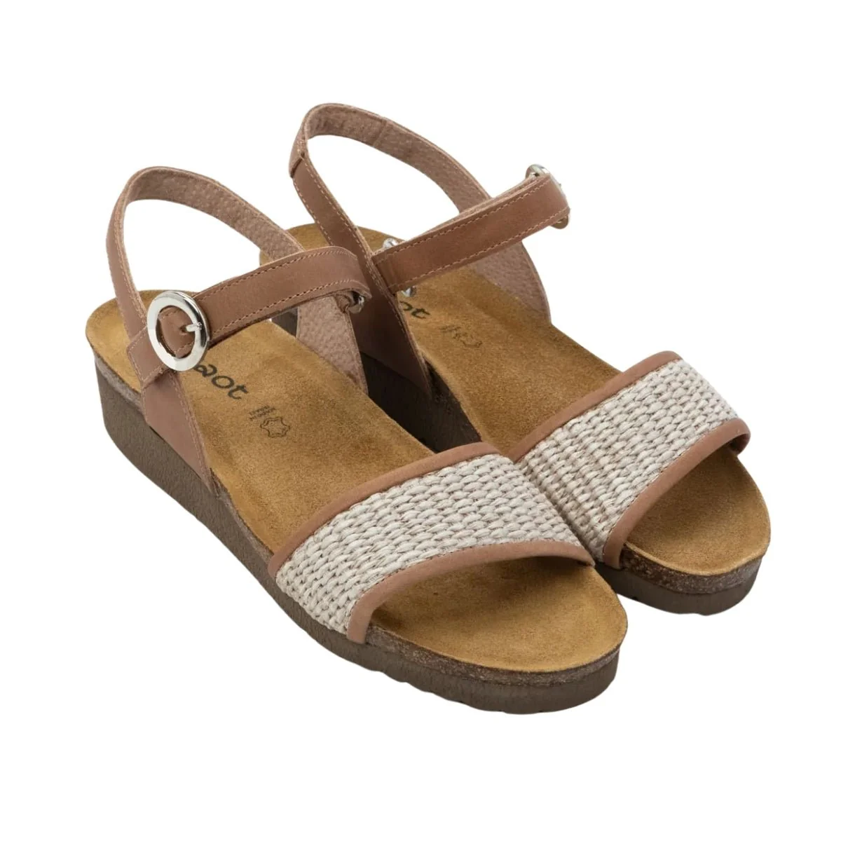Cecile | Leather/Raffia | Latte Brown/Sand - Image 2