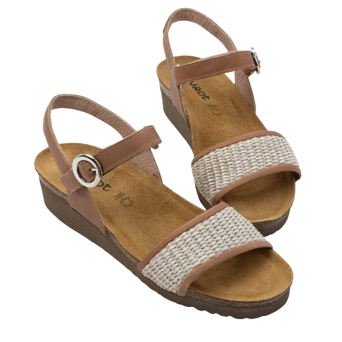 Cecile | Leather/Raffia | Latte Brown/Sand - Image 3
