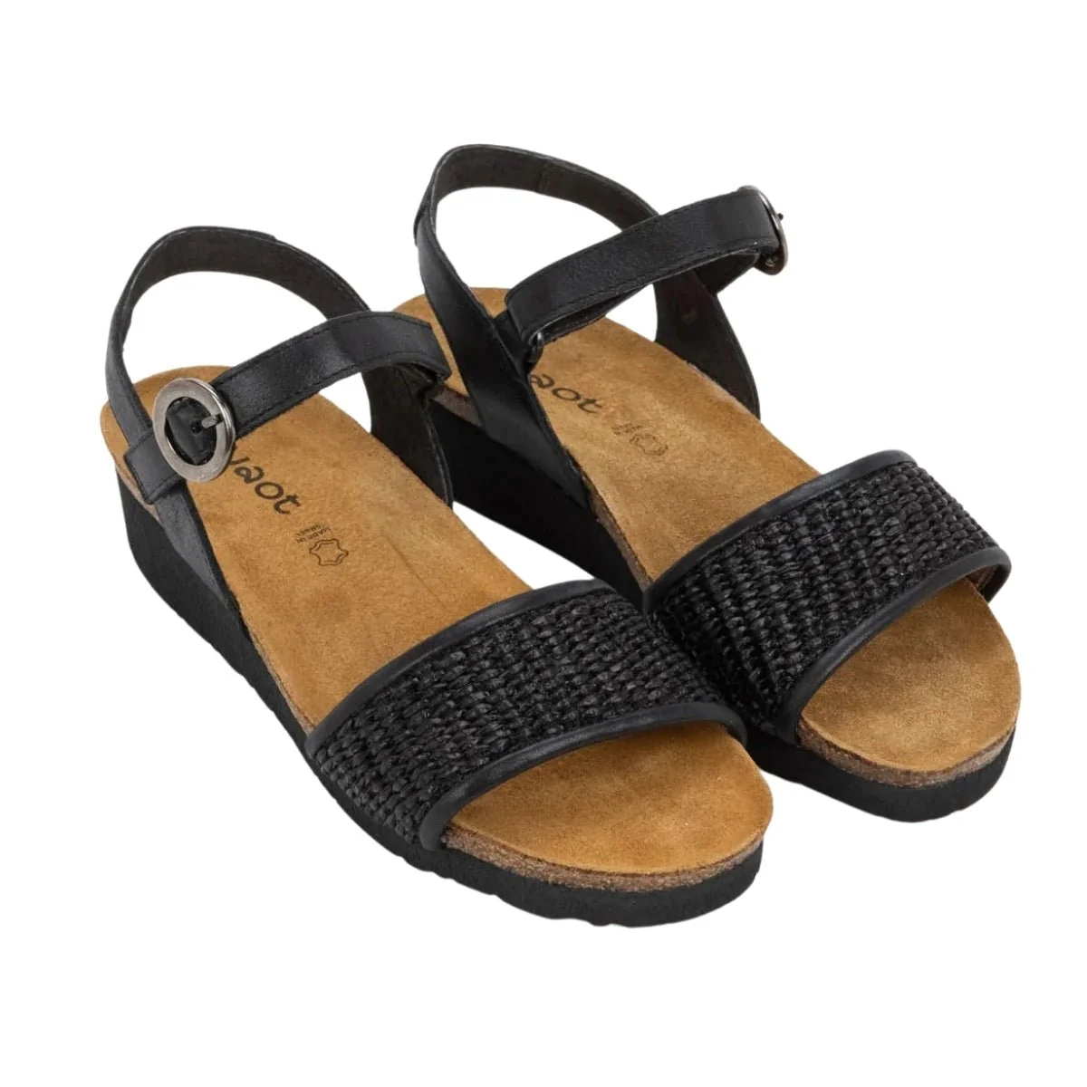 Cecile | Leather/Raffia | Shiny Black/Black - Image 2